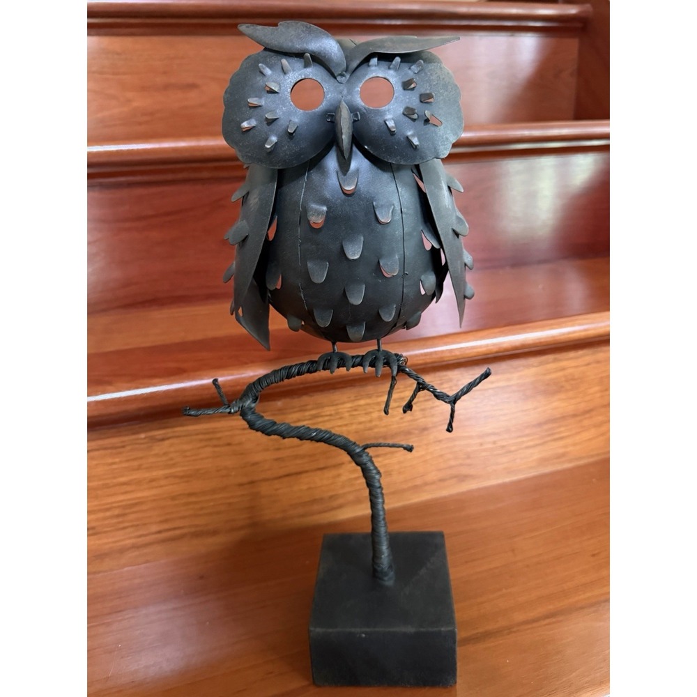 Retired Pottery Barn Halloween 18" Metal Owl Luminary on a Perch Base Pre-Owned
